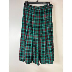 Pendleton Classic Plaid Wool Pleated Midi Skirt Size 8 Green Red Black